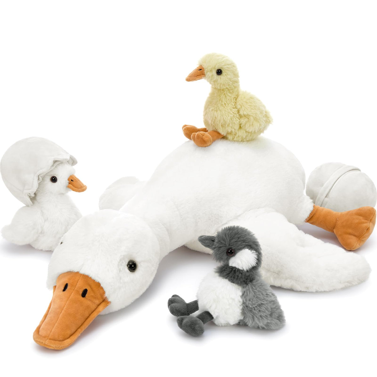Tezituor Goose Stuffed Animal Set — 23.6-Inch Large Goose Plush with Mother and Babies for Cuddling, Play, and Decor