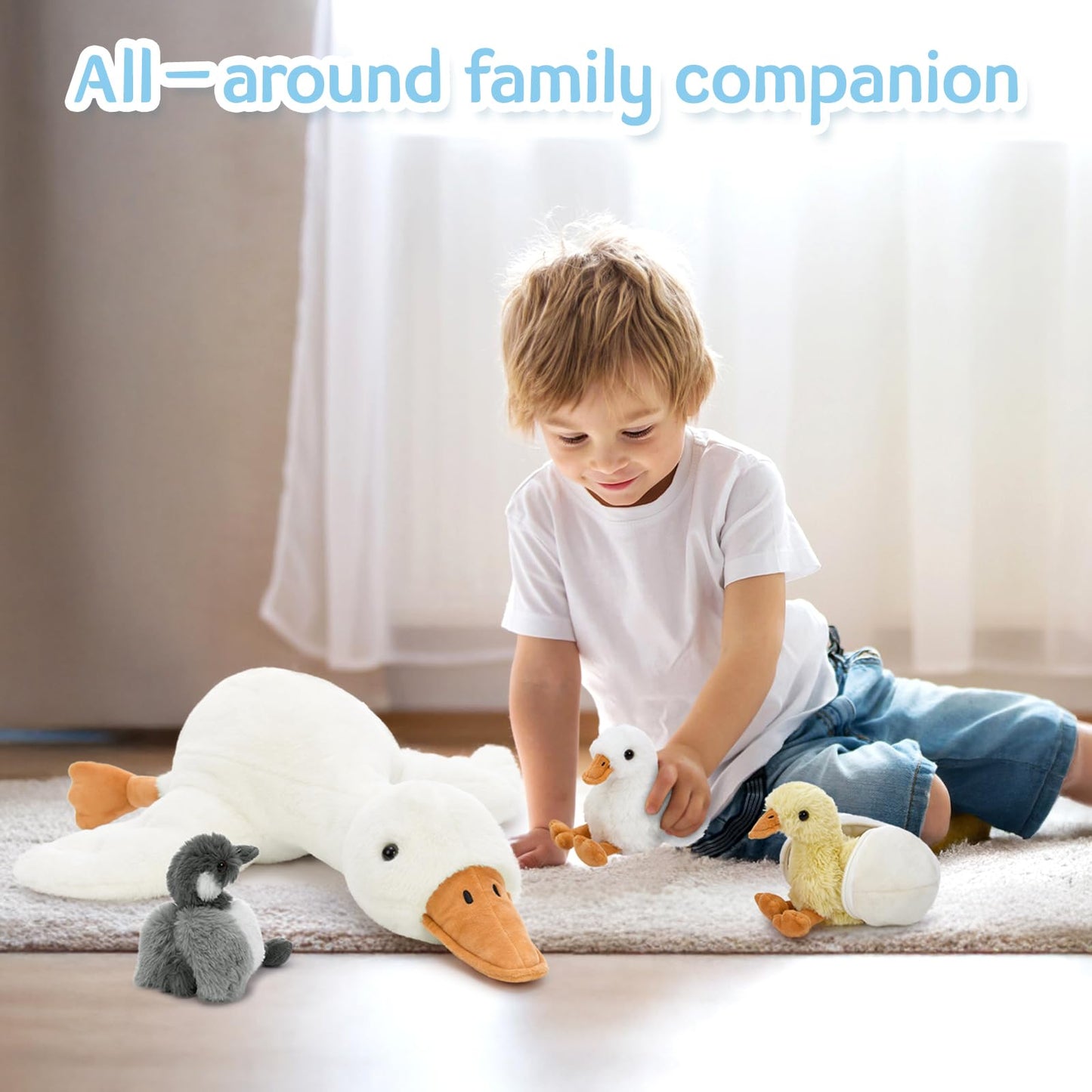 Tezituor Goose Stuffed Animal Set — 23.6-Inch Large Goose Plush with Mother and Babies for Cuddling, Play, and Decor