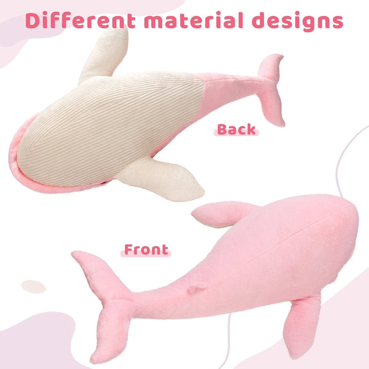 Tezituor 4ft Pink Whale Plush Pillow – Giant Whale Stuffed Animal for Kids & Adults | Home Decor Gift
