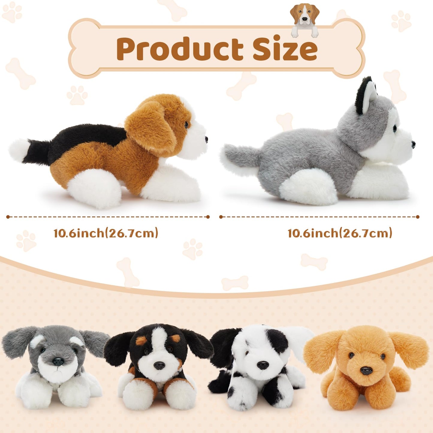Tezituor 6 Pcs Plush Puppy Set – 11-inch Stuffed Animals for Kids & Parties