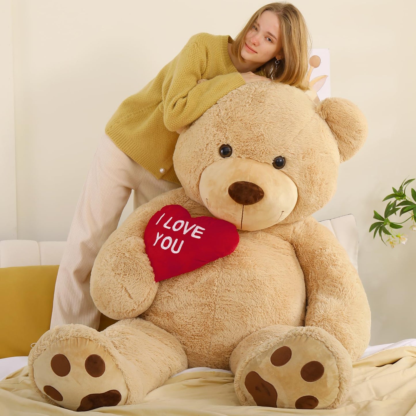 Tezituor Giant Teddy Bear 5ft – Large Brown Plush I Love You Bear | Gift for Kids & Girlfriend