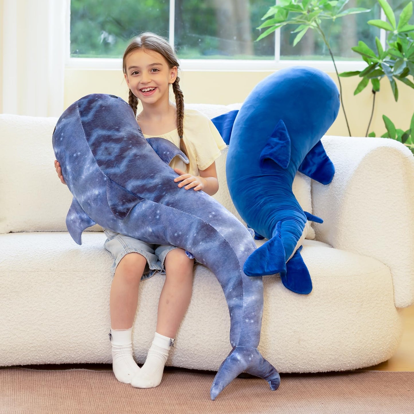 Tezituor 47in Giant Whale Plush — S-Shape Body Pillow for Cozy Sleep and Decor