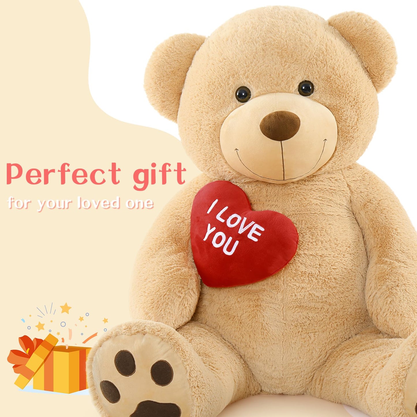 Tezituor Giant Teddy Bear 5ft – Large Brown Plush I Love You Bear | Gift for Kids & Girlfriend