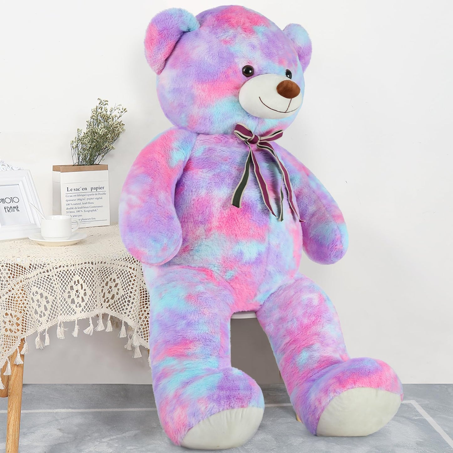 Tezituor Big Teddy Bear - 59-Inch Giant Rainbow Purple Plush, Life-Size Gift for Holidays