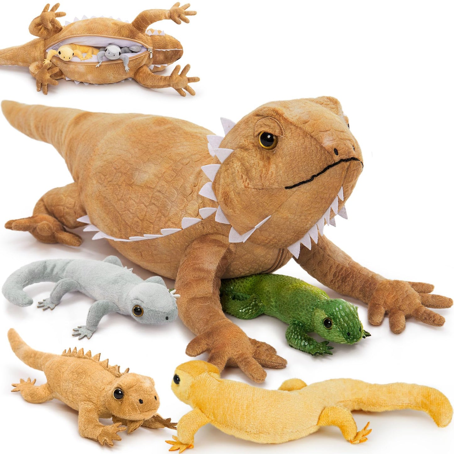 Tezituor Lizard Stuffed Animal with 4 Babies – 26.5-Inch Realistic Bearded Dragon Plush