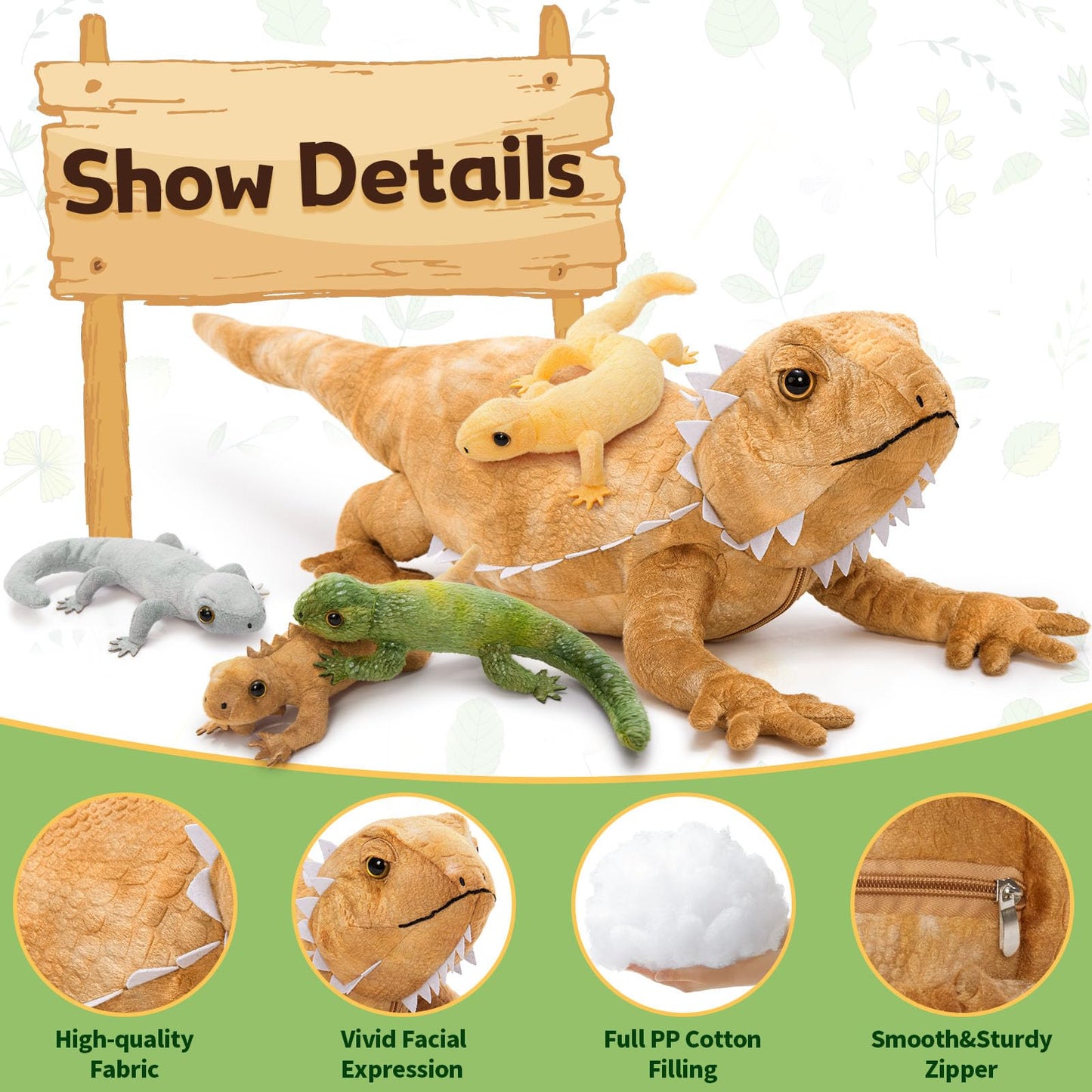Tezituor Lizard Stuffed Animal with 4 Babies – 26.5-Inch Realistic Bearded Dragon Plush