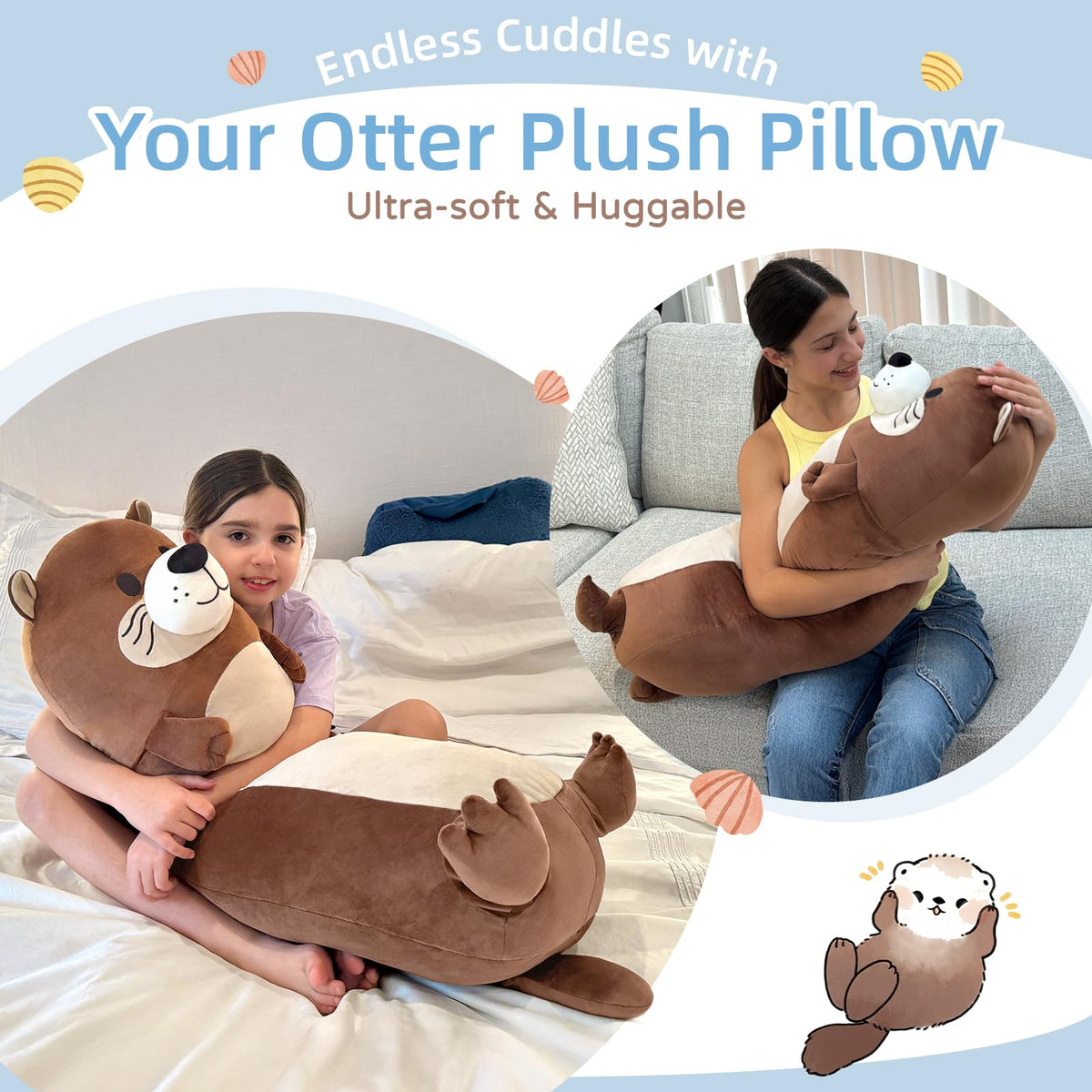 Tezituor Long Otter Plush Pillow - 39.5-Inch Giant Sea Otter Body Pillow for Cozy Snuggles