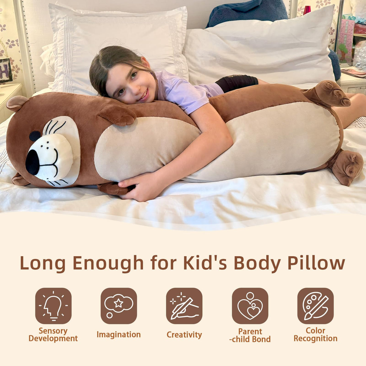 Tezituor Long Otter Plush Pillow - 39.5-Inch Giant Sea Otter Body Pillow for Cozy Snuggles