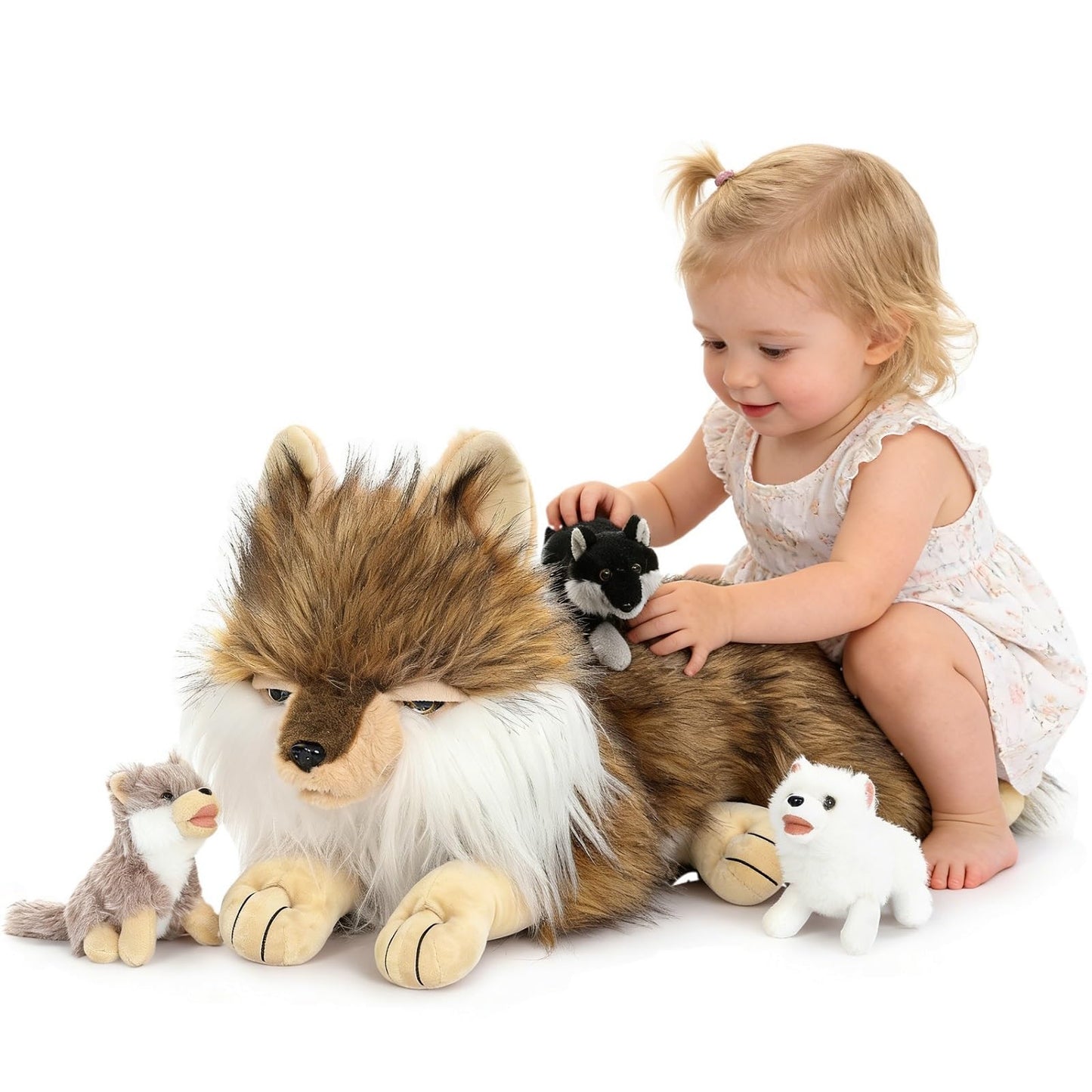 Tezituor 4-Piece Wolf Stuffed Animal Set — 20-Inch Mama Wolf with Three Cubs Plush Toys