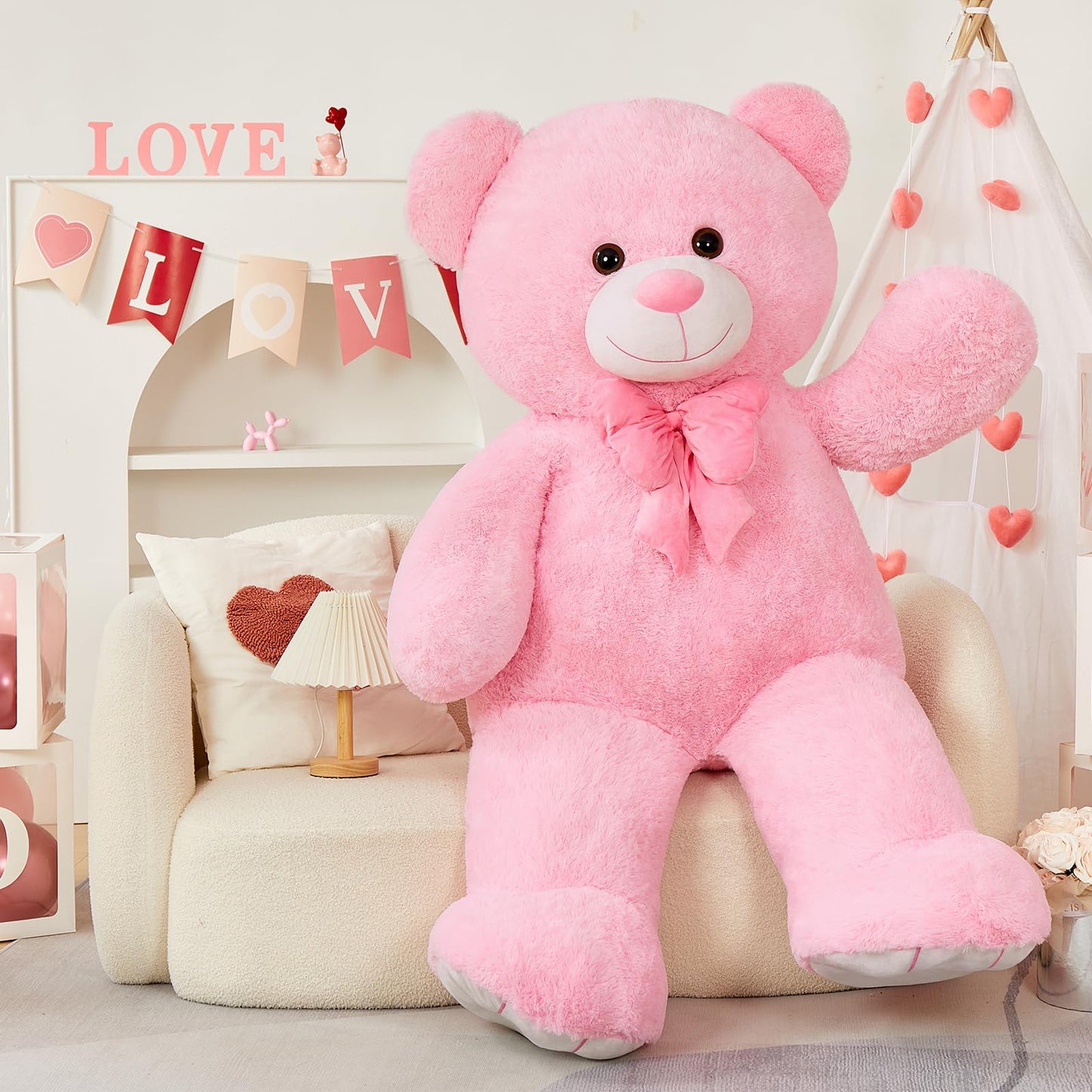 Tezituor Giant Teddy Bear 59-Inch Pink Plush – Life-Size Huggable Gift