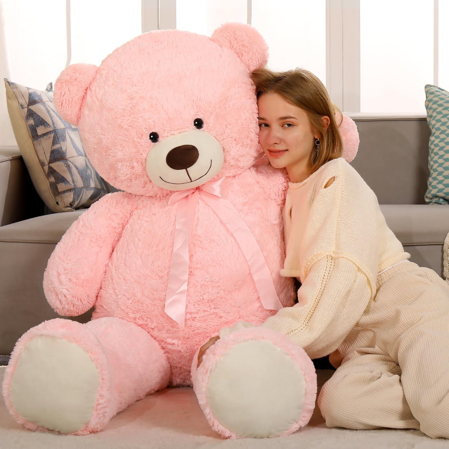 Tezituor 59-Inch Valentines Pink Giant Teddy Bear | 5ft Soft Plush Gift