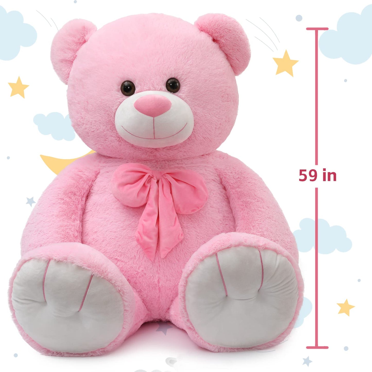 Tezituor Giant Teddy Bear 59-Inch Pink Plush – Life-Size Huggable Gift