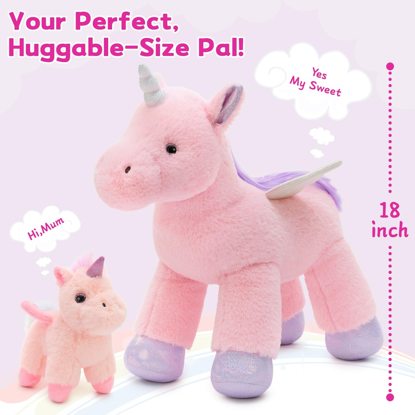 Tezituor Pink Unicorn Plush with Hair & Wings – 3 Babies Inside