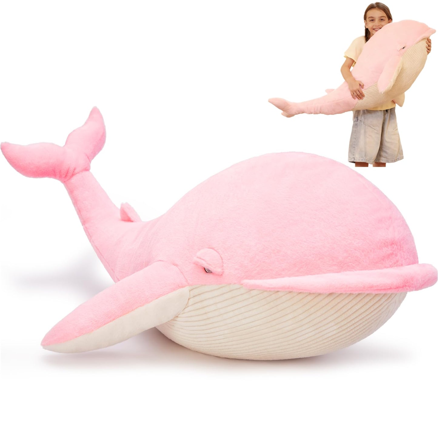 Tezituor 4ft Pink Whale Plush Pillow – Giant Whale Stuffed Animal for Kids & Adults | Home Decor Gift