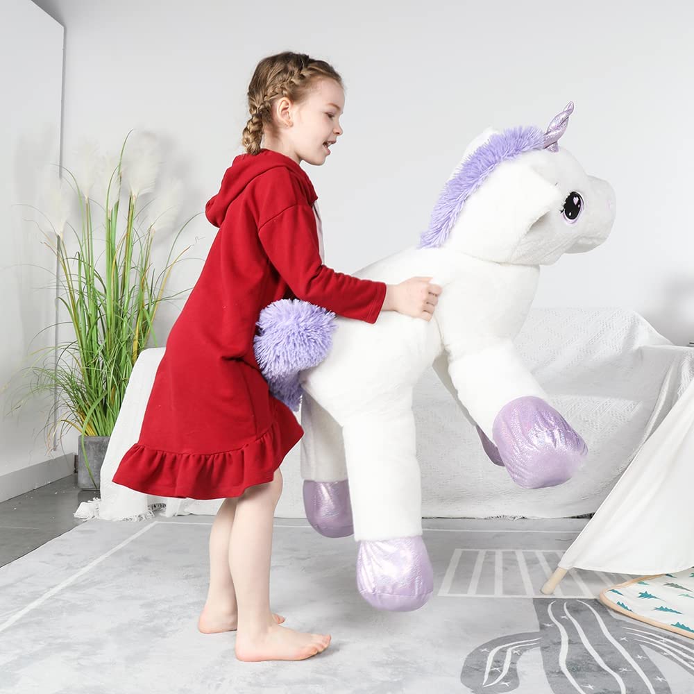 Tezituor 43'' Giant Unicorn Plush - Soft White & Purple Stuffed Animal for Kids