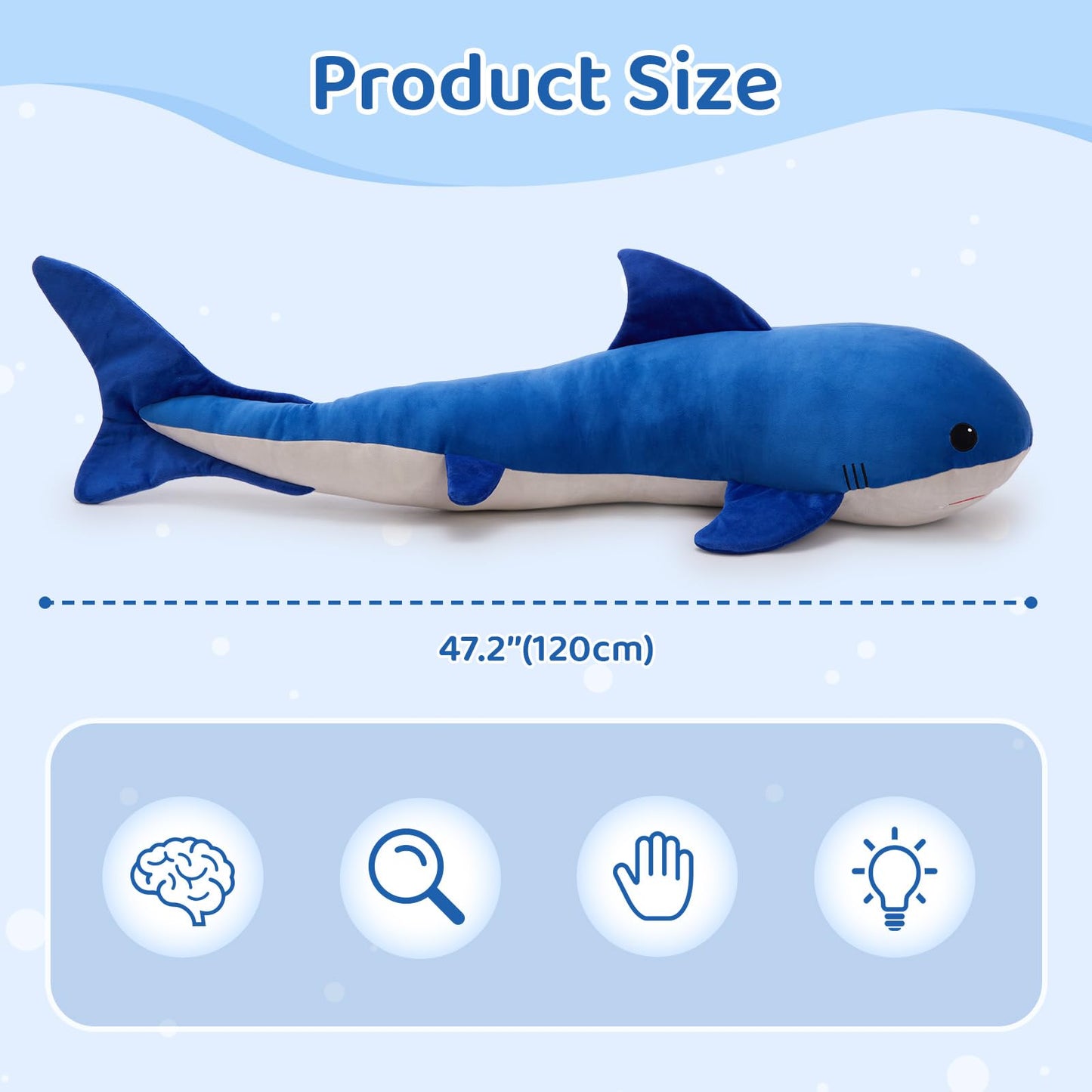 Tezituor 47in Giant Whale Plush — S-Shape Body Pillow for Cozy Sleep and Decor