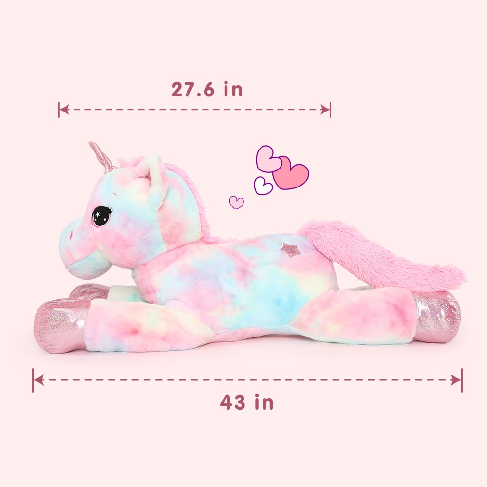 Tezituor 43in Giant Unicorn Plush – Rainbow Pink Unicorn Toy for Girls, Big Gift & Decor