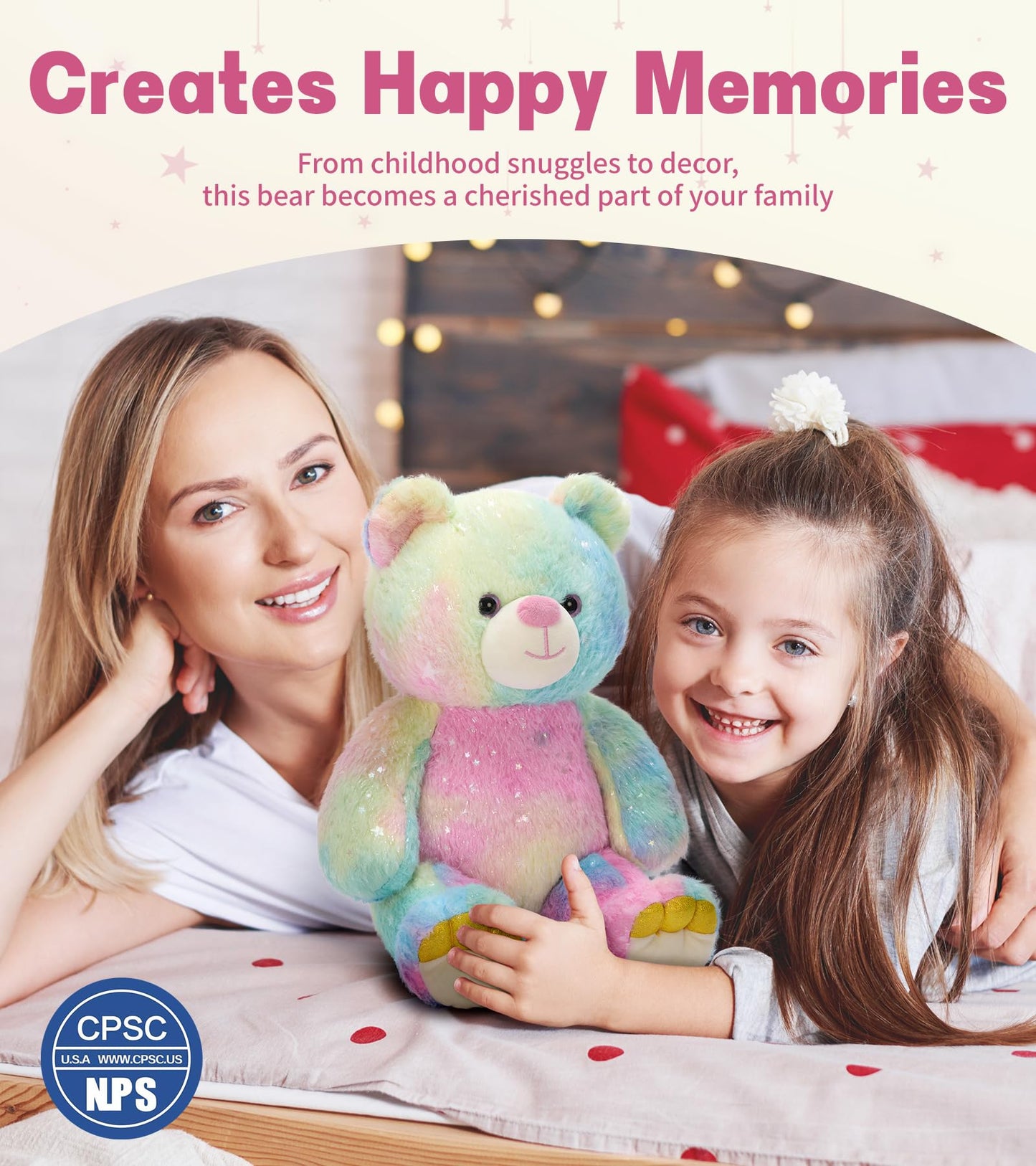 Tezituor Rainbow Teddy Bear – 13.78-Inch Plush Stuffed Animal, Huggable Rainbow Bear