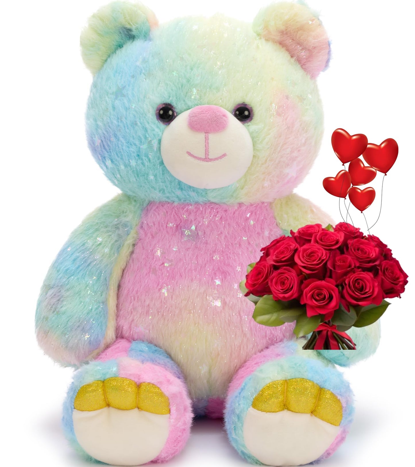 Tezituor Rainbow Teddy Bear – 13.78-Inch Plush Stuffed Animal, Huggable Rainbow Bear
