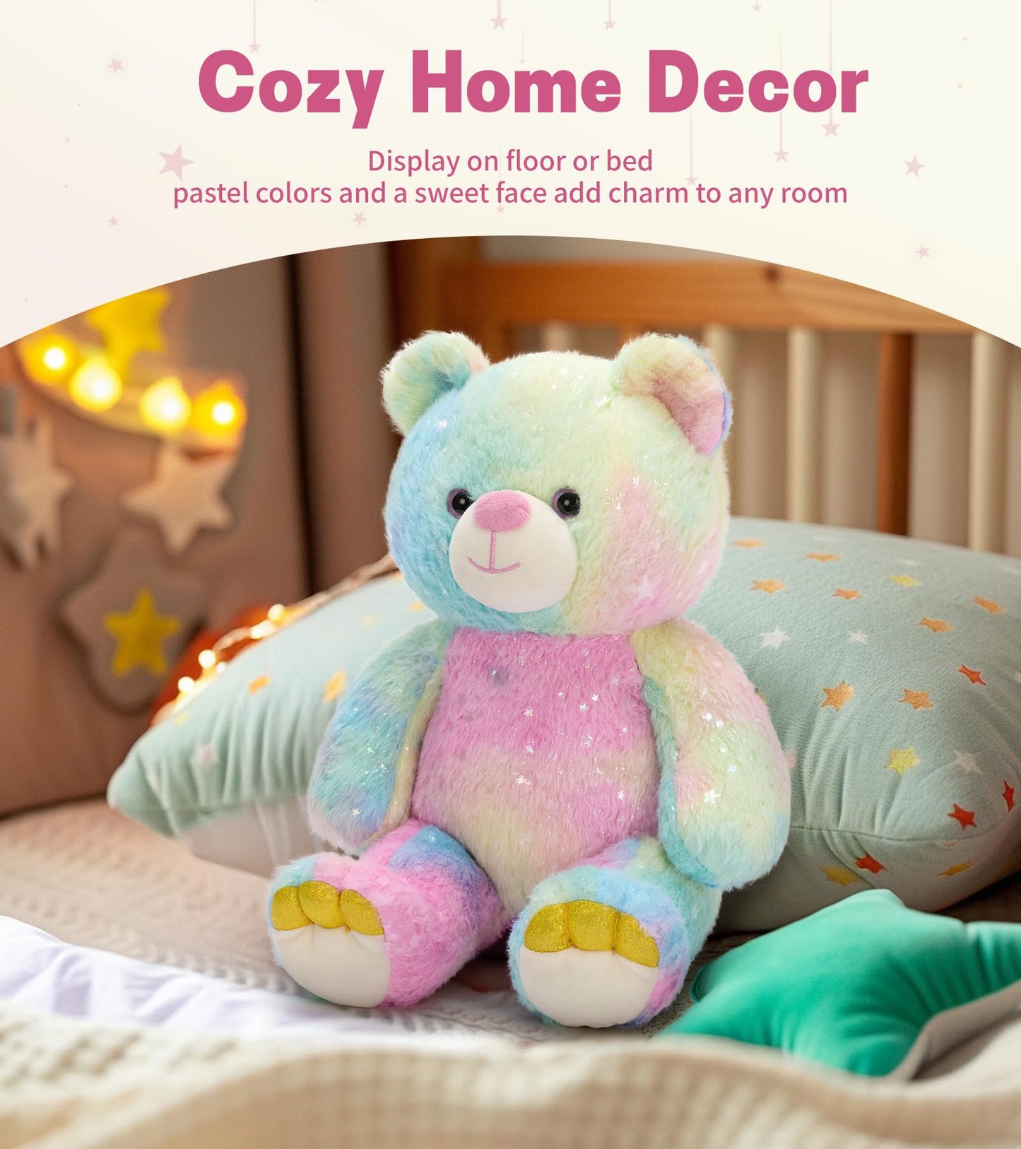 Tezituor Rainbow Teddy Bear – 13.78-Inch Plush Stuffed Animal, Huggable Rainbow Bear