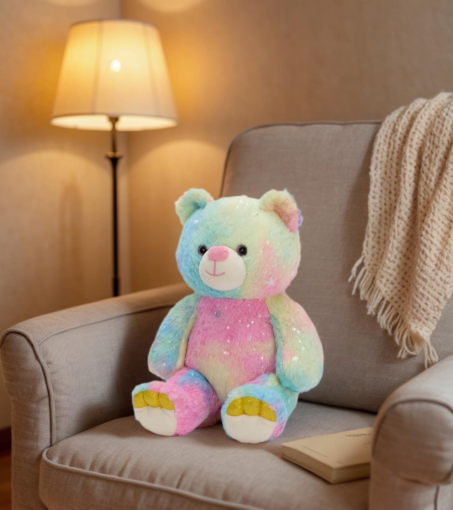 Tezituor Rainbow Teddy Bear – 13.78-Inch Plush Stuffed Animal, Huggable Rainbow Bear