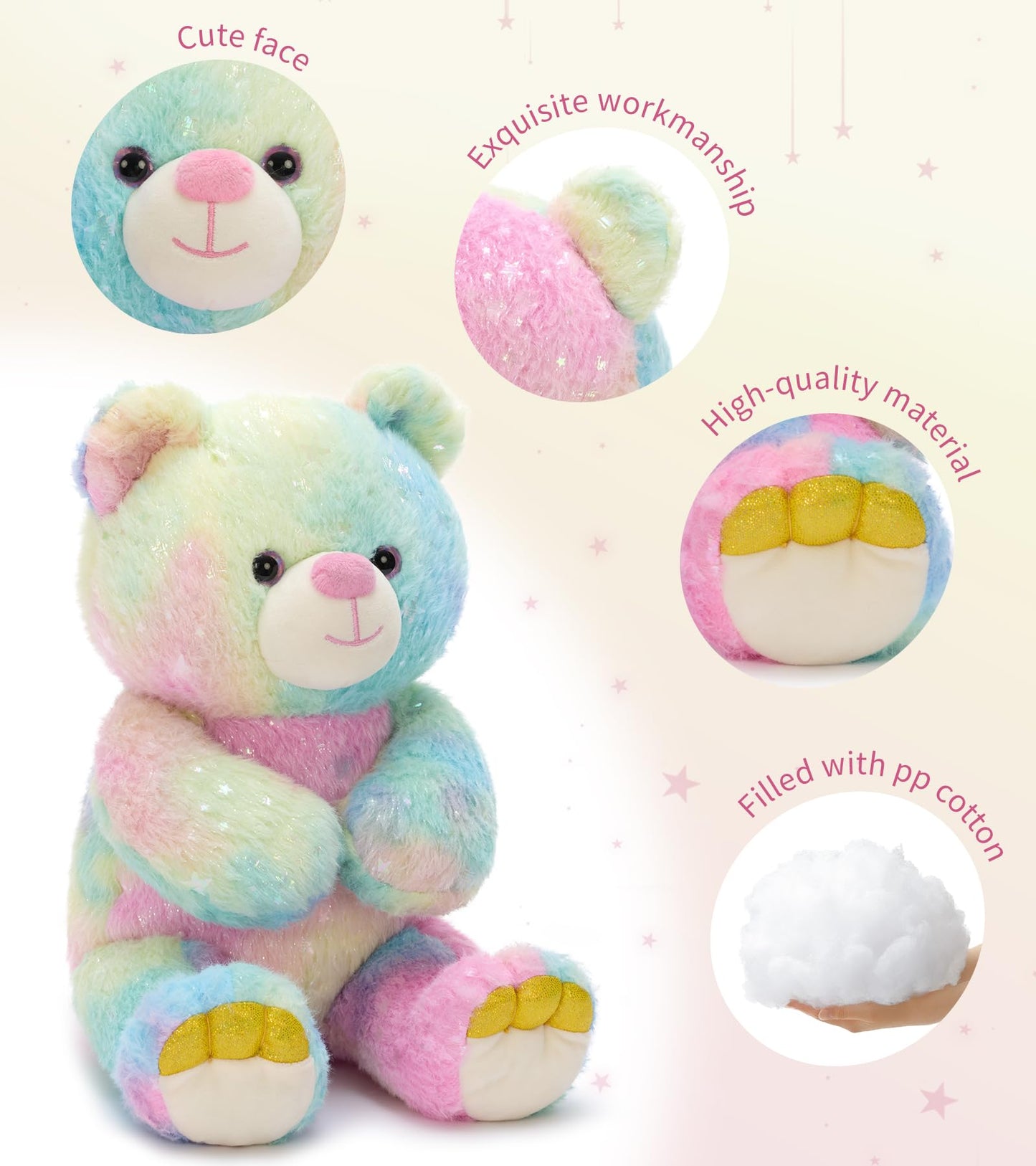Tezituor Rainbow Teddy Bear – 13.78-Inch Plush Stuffed Animal, Huggable Rainbow Bear