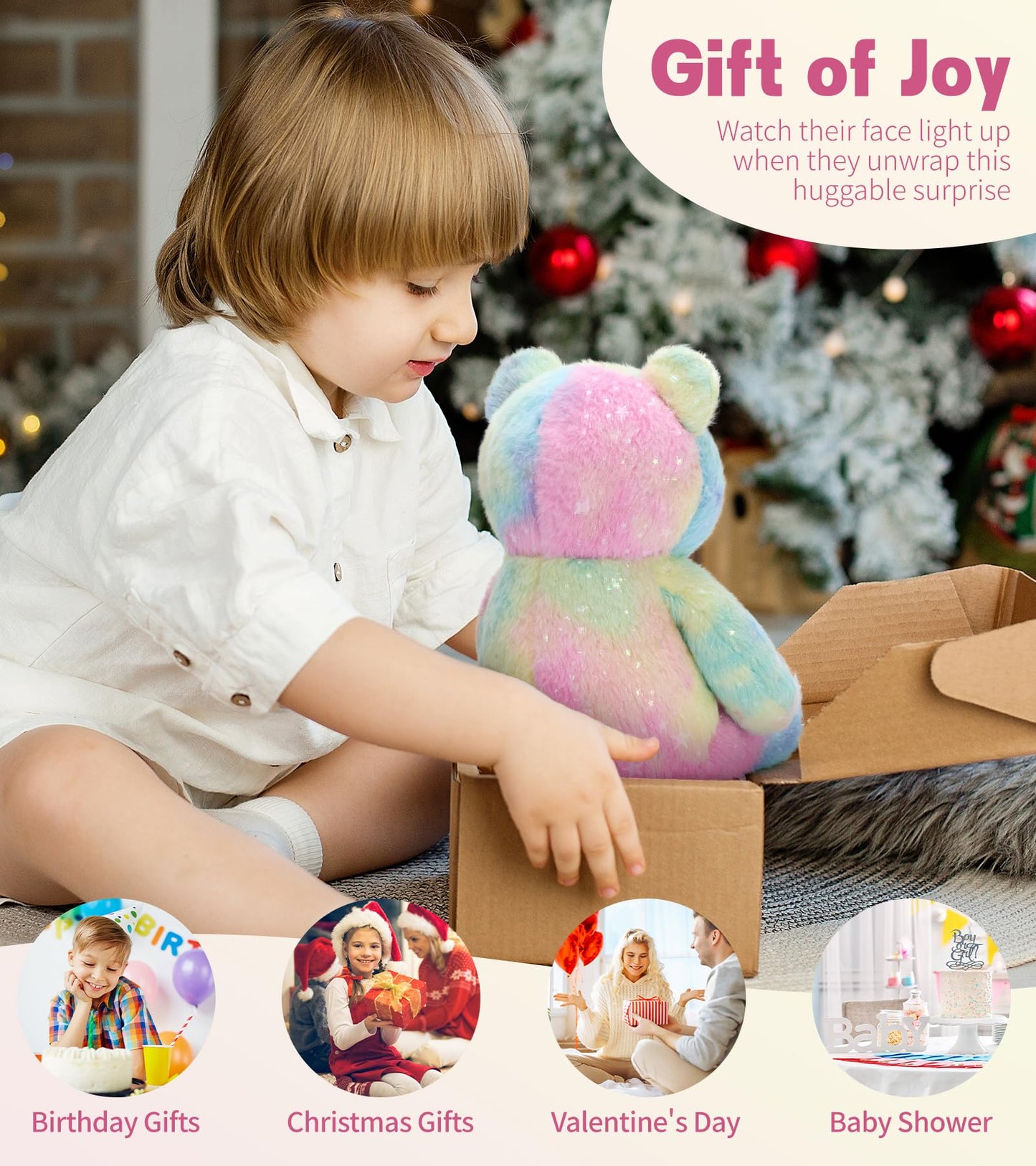Tezituor Rainbow Teddy Bear – 13.78-Inch Plush Stuffed Animal, Huggable Rainbow Bear