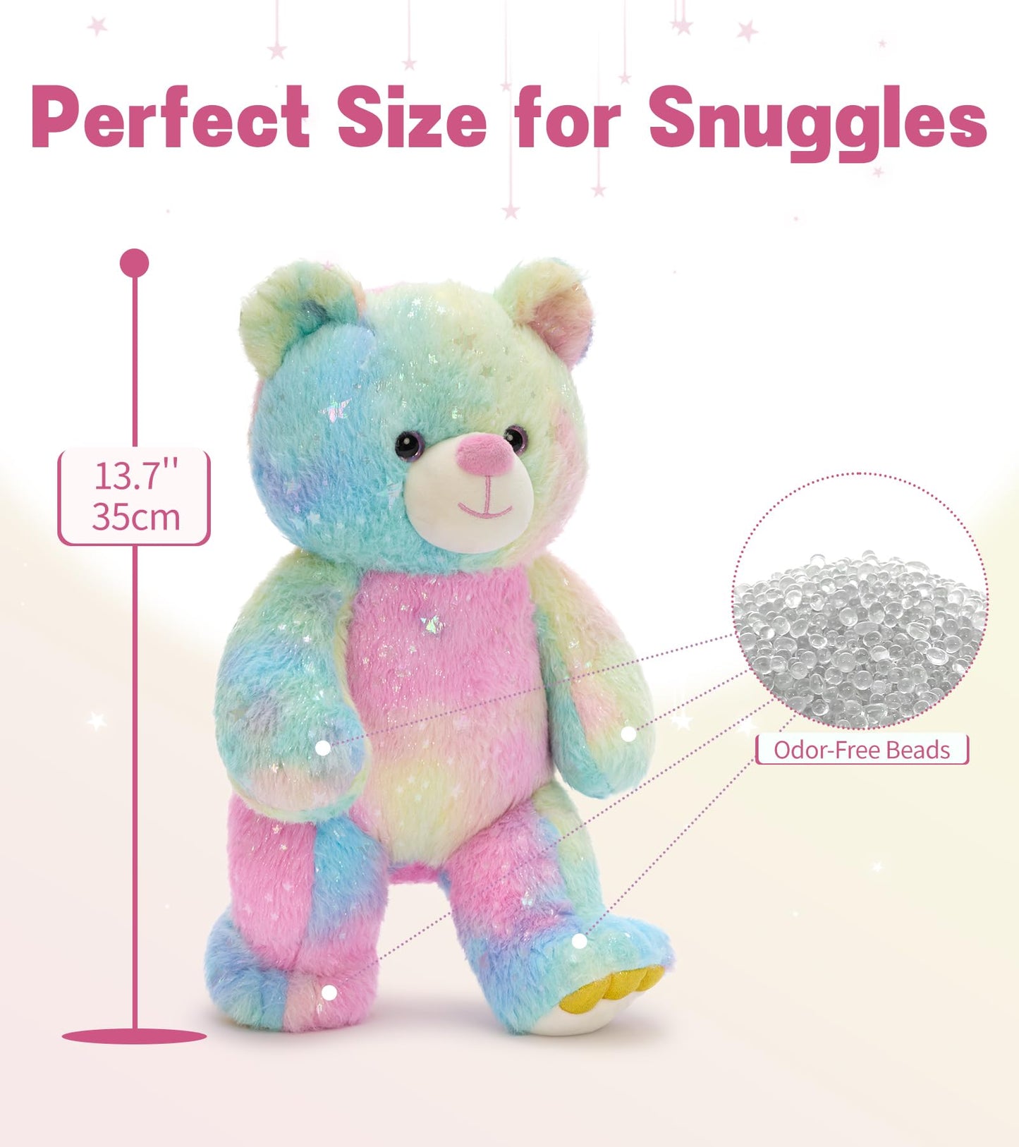 Tezituor Rainbow Teddy Bear – 13.78-Inch Plush Stuffed Animal, Huggable Rainbow Bear
