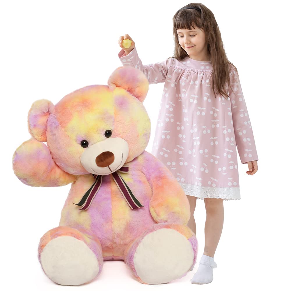 Tezituor 40in Giant Teddy Bear – Rainbow Yellow Plush, Large Huggable Toy for Baby Showers, Christmas & More
