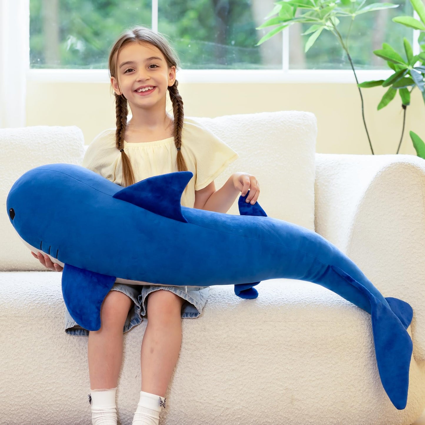 Tezituor 47in Giant Whale Plush — S-Shape Body Pillow for Cozy Sleep and Decor