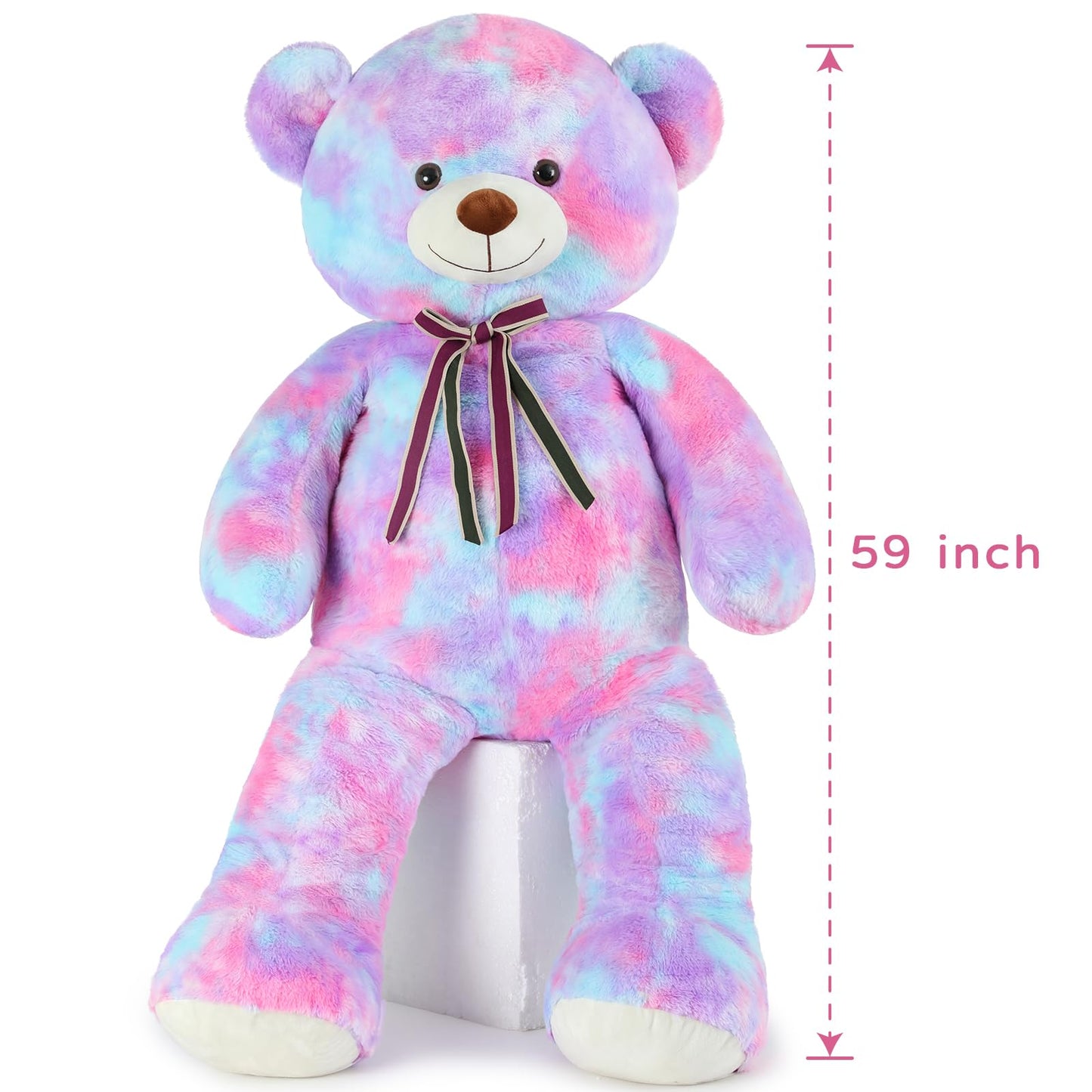 Tezituor Big Teddy Bear - 59-Inch Giant Rainbow Purple Plush, Life-Size Gift for Holidays