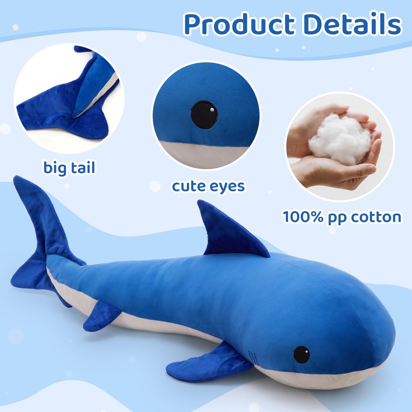 Tezituor 47in Giant Whale Plush — S-Shape Body Pillow for Cozy Sleep and Decor