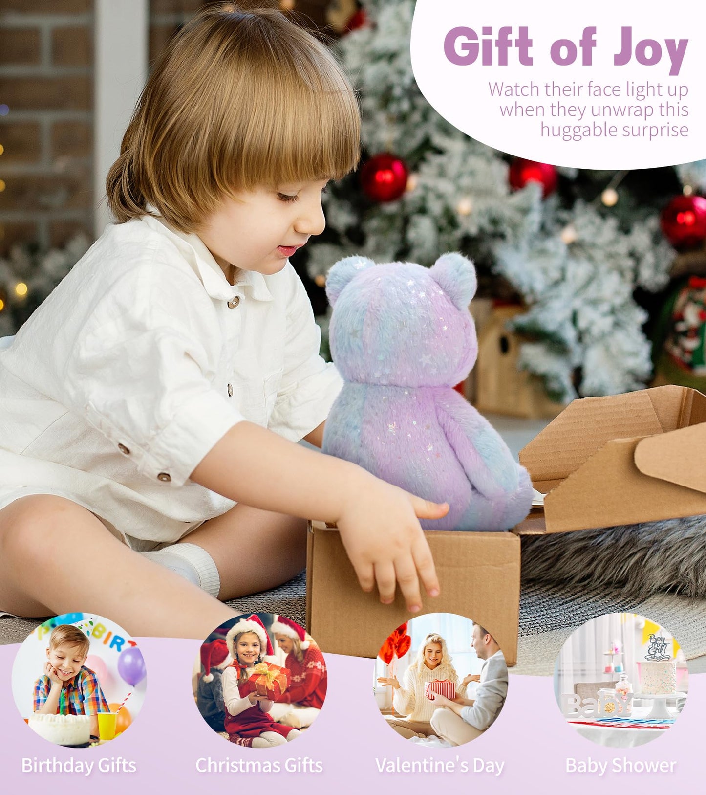 Tezituor Rainbow Bear Plush Toy – 13.78in Teddy Bear for Cozy Cuddles & Gifts