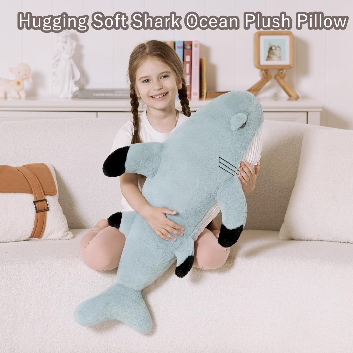 Tezituor 32in Great White Shark Plush – Large Shark Stuffed Animal & Pillow