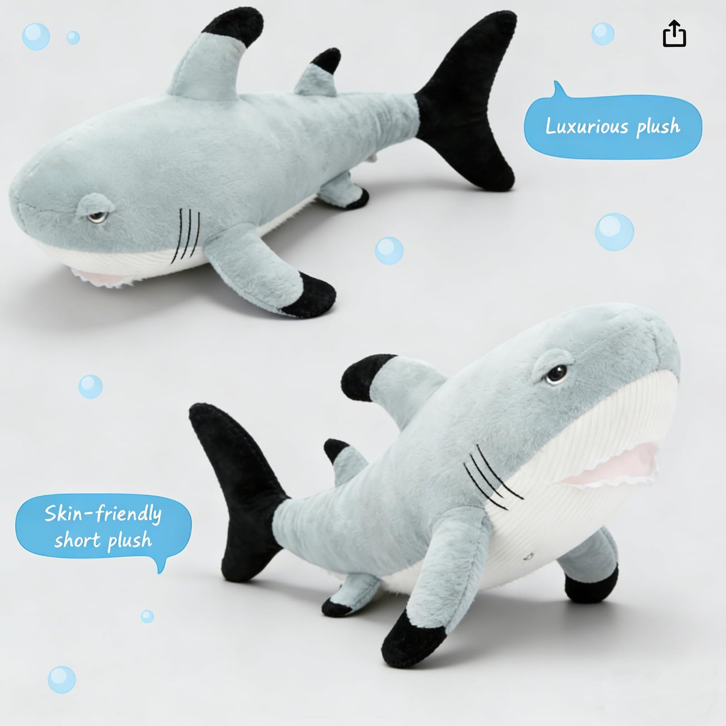 Tezituor 32in Great White Shark Plush – Large Shark Stuffed Animal & Pillow