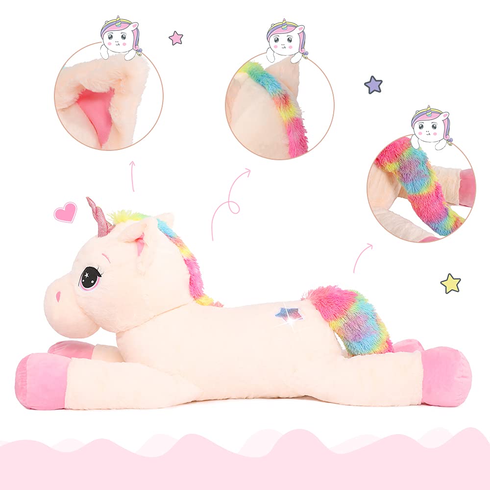 Tezituor 43'' Big Unicorn Plush Toy – Off-White Giant Unicorn Stuffed Animal
