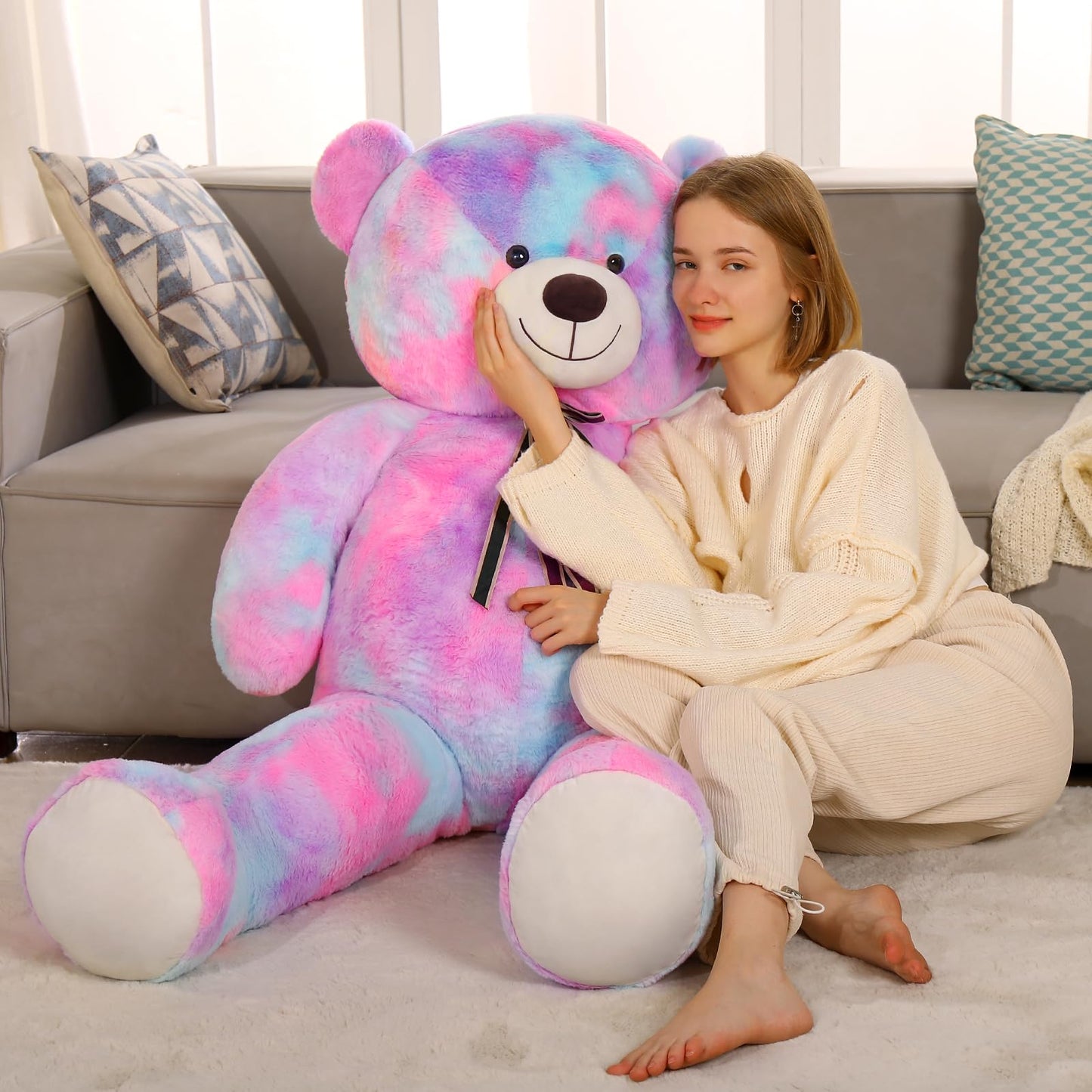 Tezituor Big Teddy Bear - 59-Inch Giant Rainbow Purple Plush, Life-Size Gift for Holidays