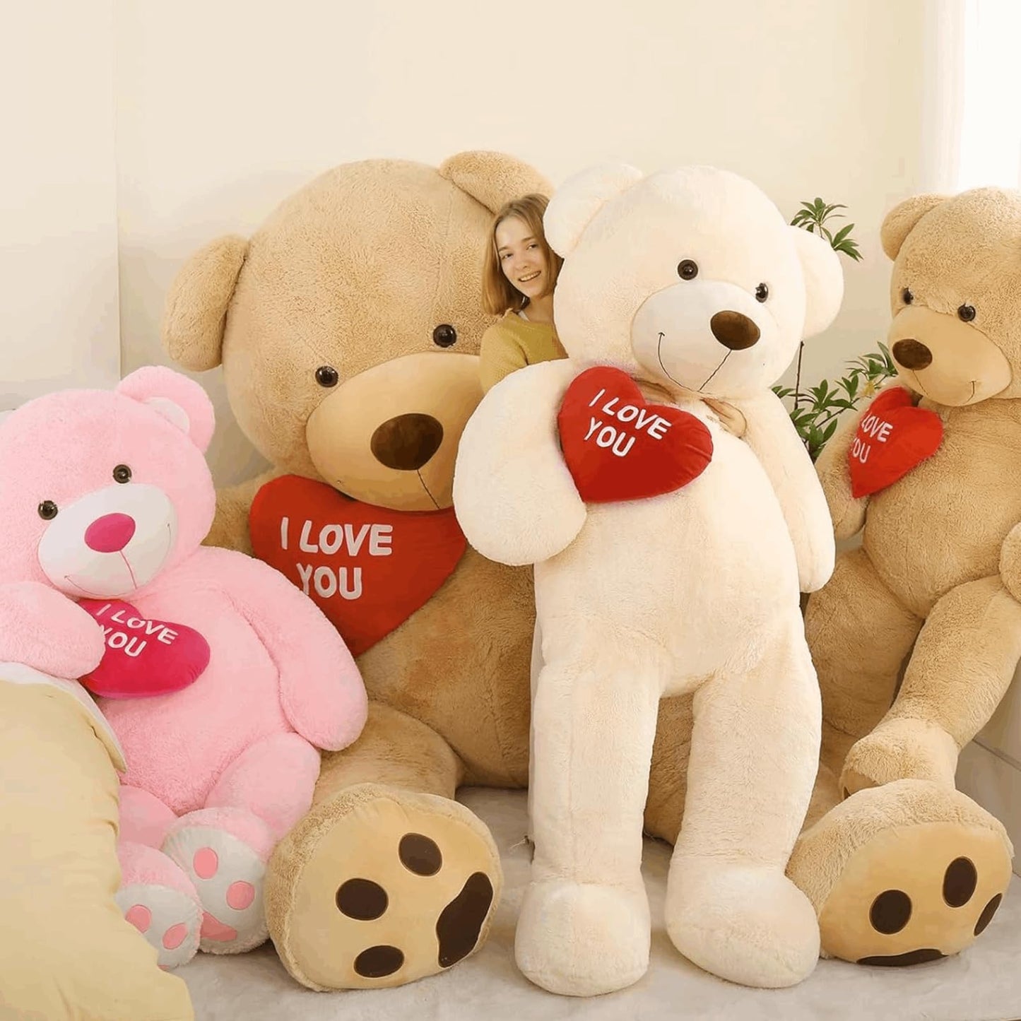 Tezituor Giant Teddy Bear 5ft – Large Brown Plush I Love You Bear | Gift for Kids & Girlfriend