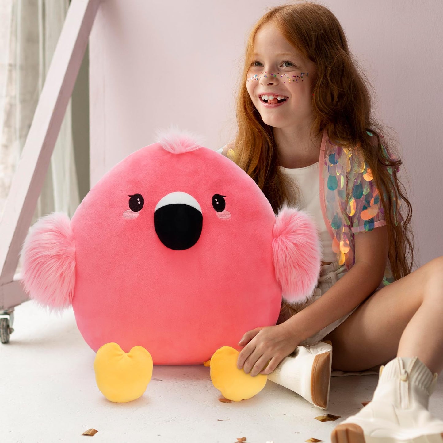 Tezituor Easter Pink Flamingo Stuffed Animal – Soft Plush Flamingo Toy & Zippered Pillow