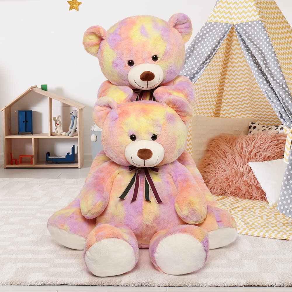Tezituor 40in Giant Teddy Bear – Rainbow Yellow Plush, Large Huggable Toy for Baby Showers, Christmas & More