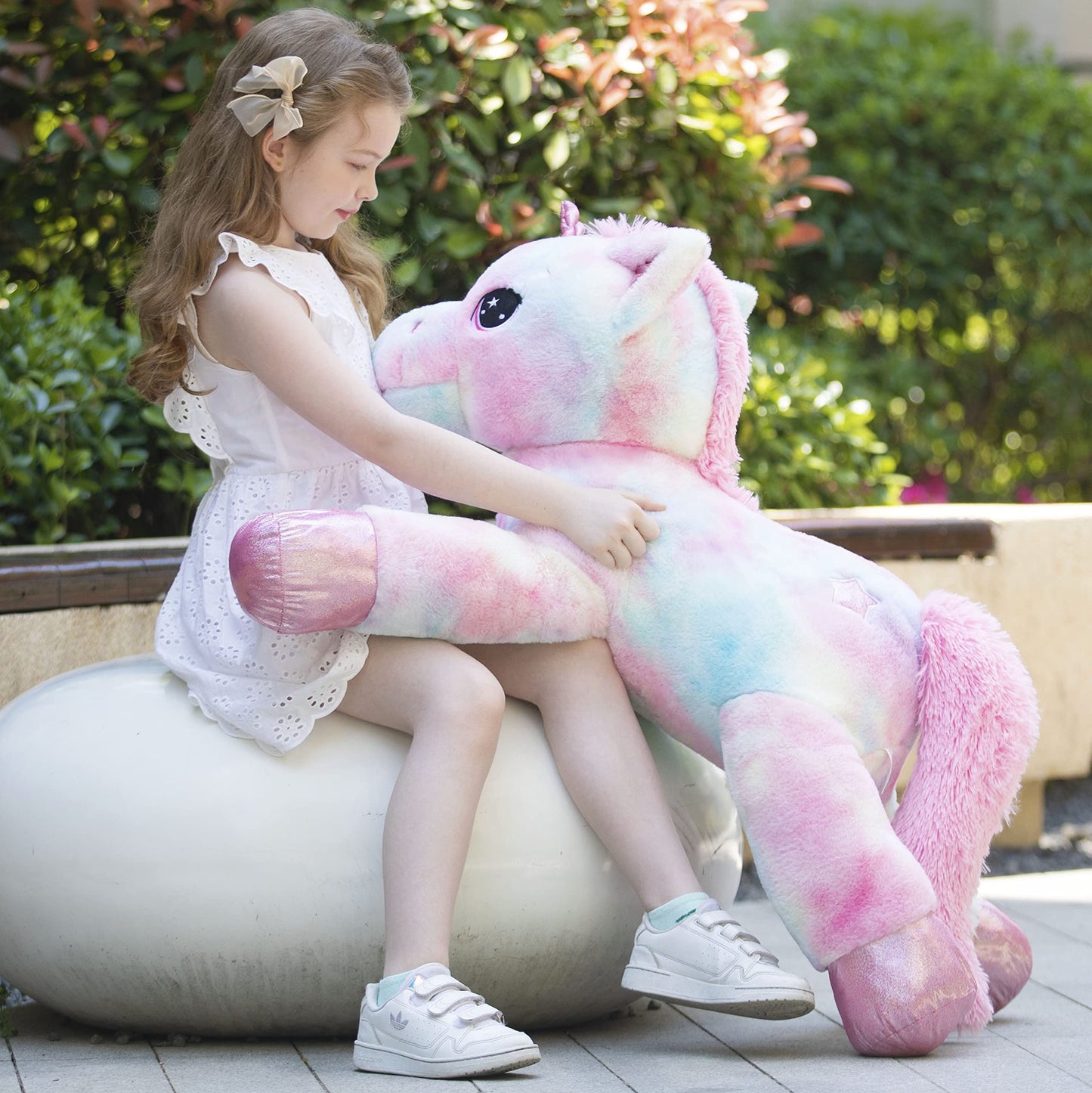 Tezituor 43in Giant Unicorn Plush – Rainbow Pink Unicorn Toy for Girls, Big Gift & Decor