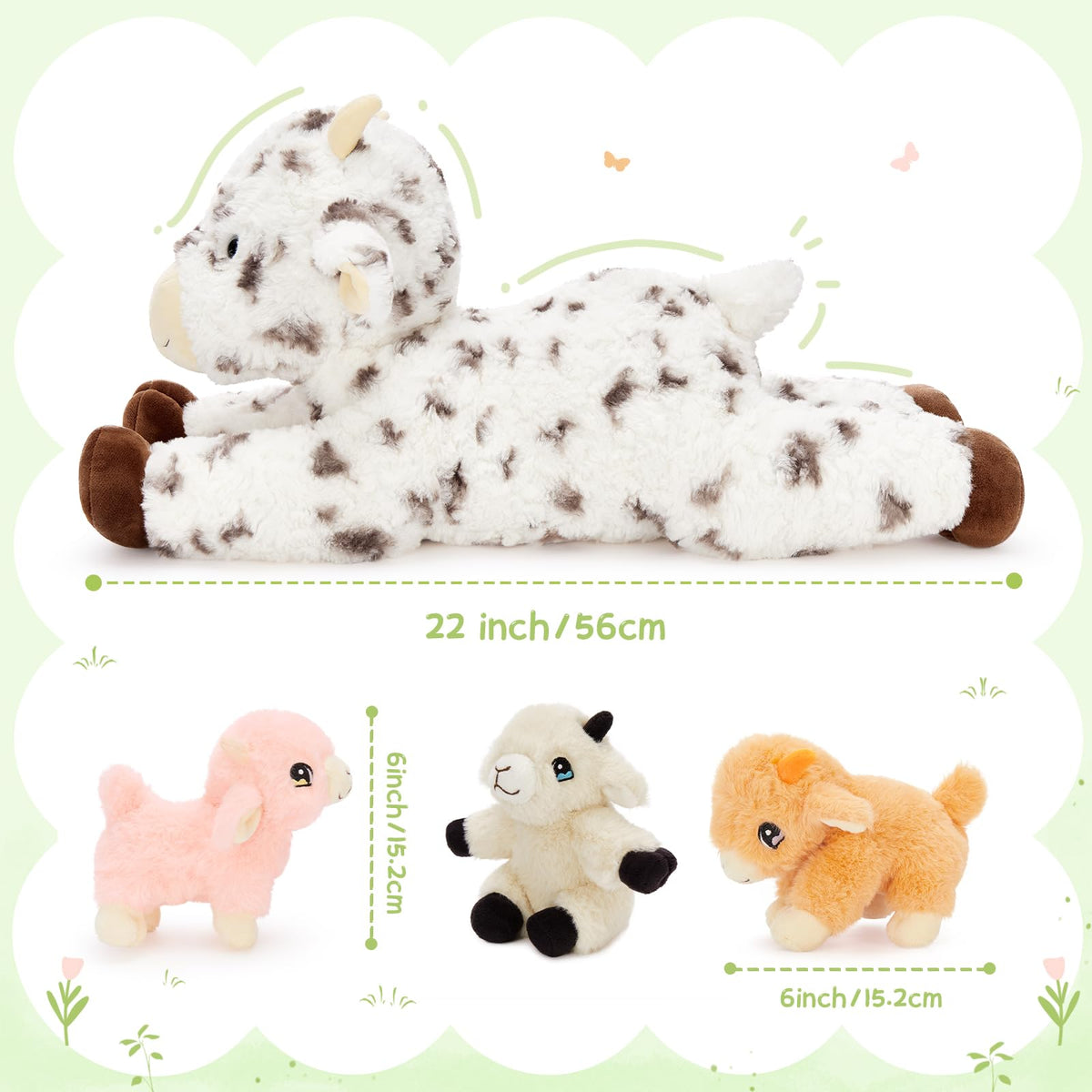 Tezituor Spot Lamb Stuffed Animal Set – 22in Mama with 3 Babies in Zipper Belly