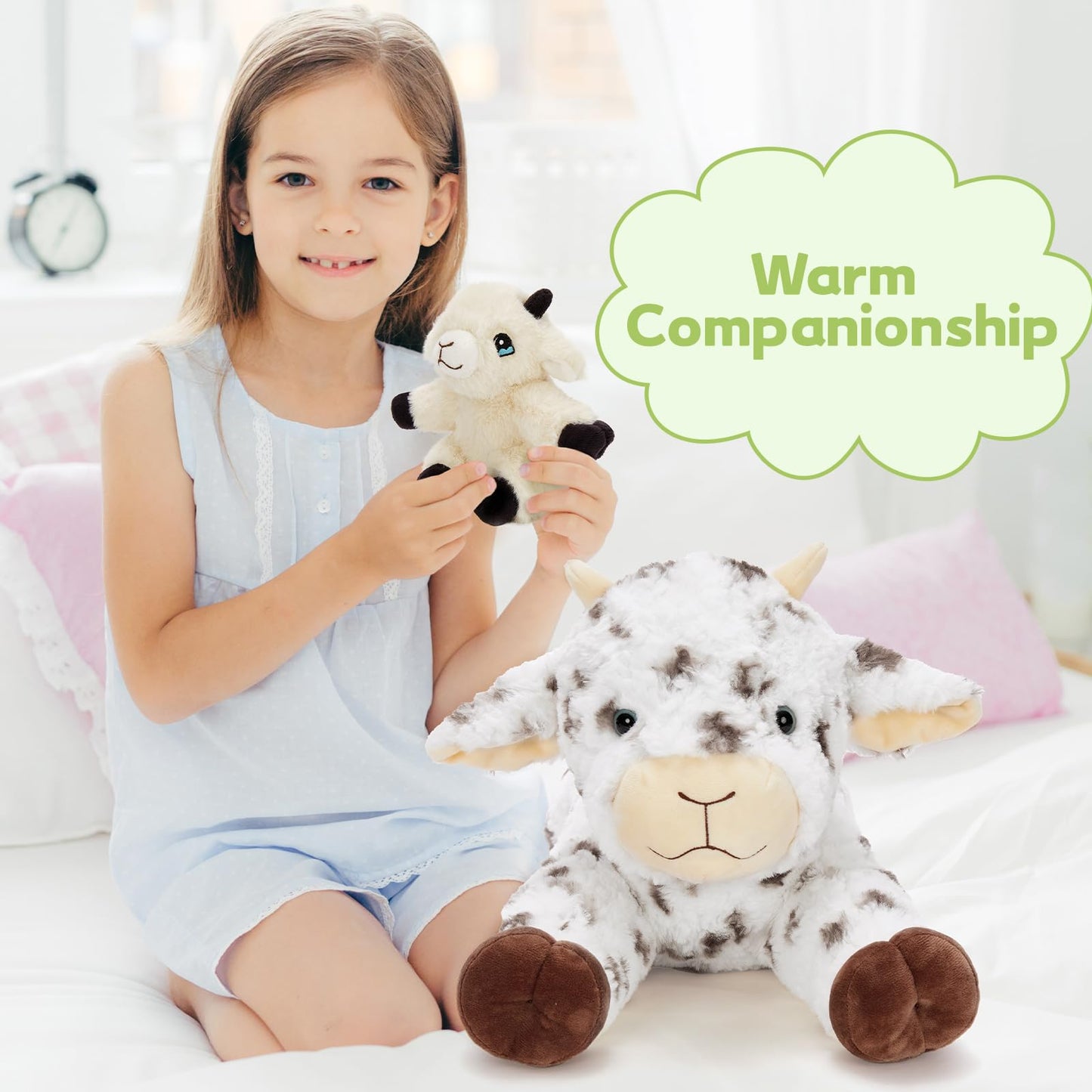 Tezituor Spot Lamb Stuffed Animal Set – 22in Mama with 3 Babies in Zipper Belly