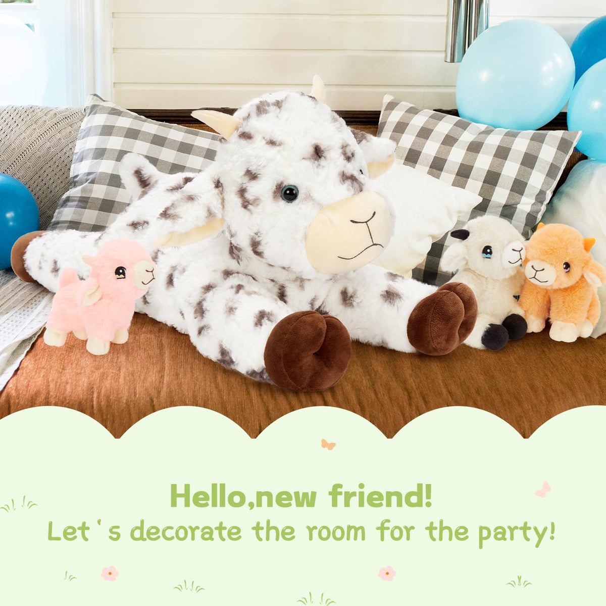 Tezituor Spot Lamb Stuffed Animal Set – 22in Mama with 3 Babies in Zipper Belly