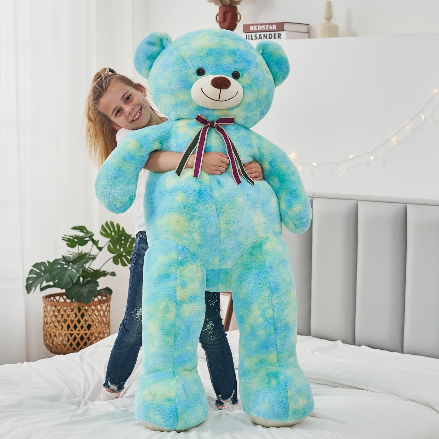 Tezituor 52in Giant Teddy Bear – Life-Size Plush Toy, Rainbow Green Gift for Valentine, Christmas, Birthday