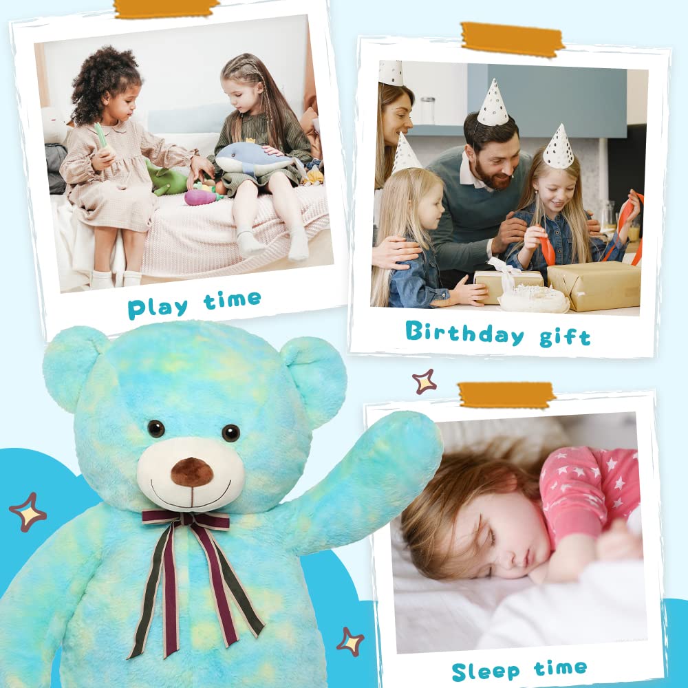 Tezituor 52in Giant Teddy Bear – Life-Size Plush Toy, Rainbow Green Gift for Valentine, Christmas, Birthday