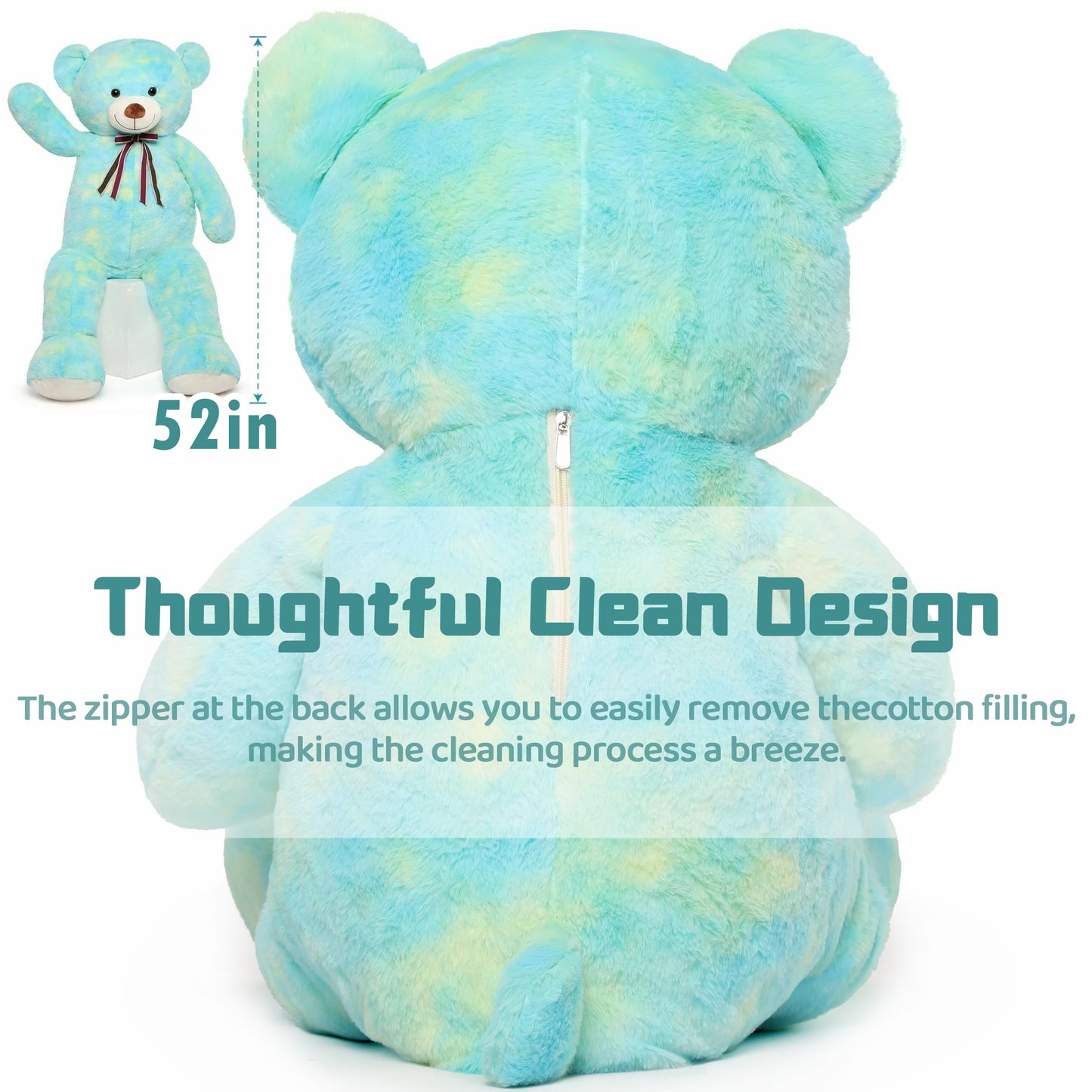 Tezituor 52in Giant Teddy Bear – Life-Size Plush Toy, Rainbow Green Gift for Valentine, Christmas, Birthday