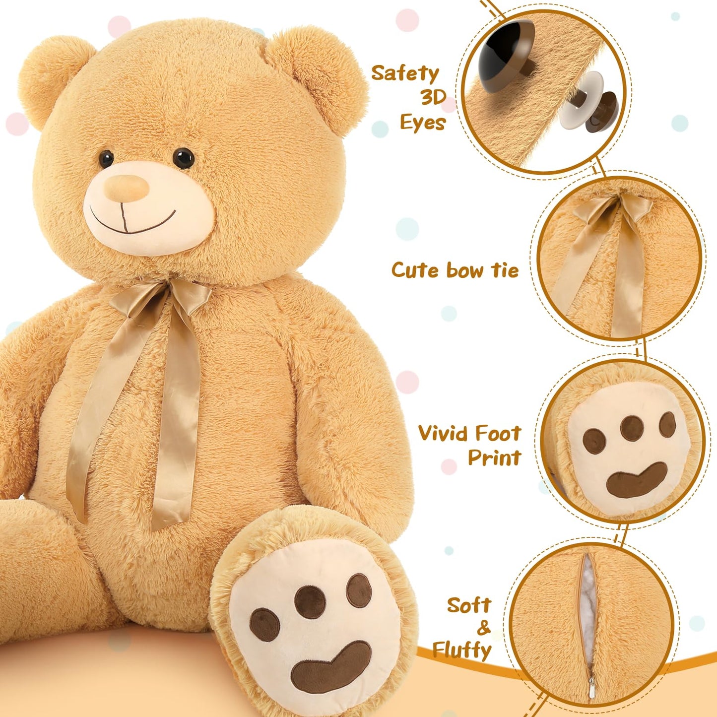 Tezituor 59-Inch Giant Teddy Bear – Life-Size Plush for Gifting & Home Decor