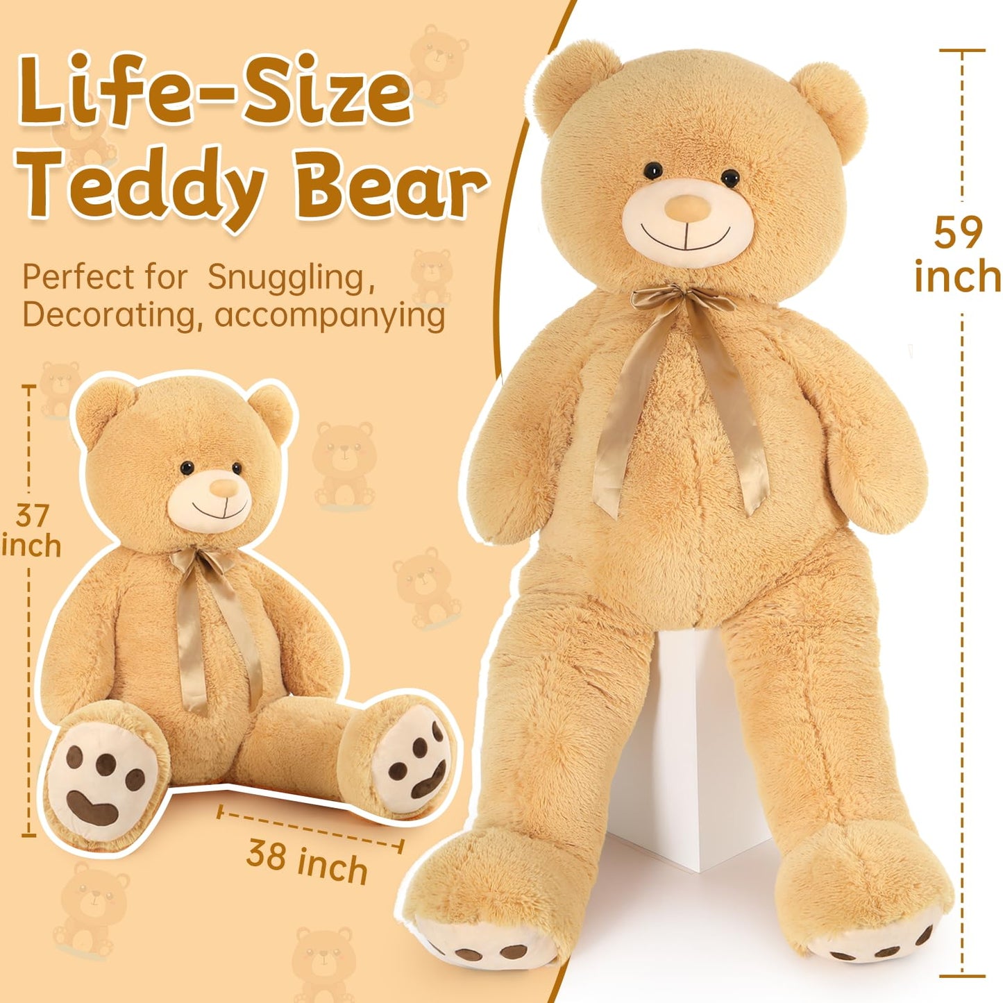 Tezituor 59-Inch Giant Teddy Bear – Life-Size Plush for Gifting & Home Decor