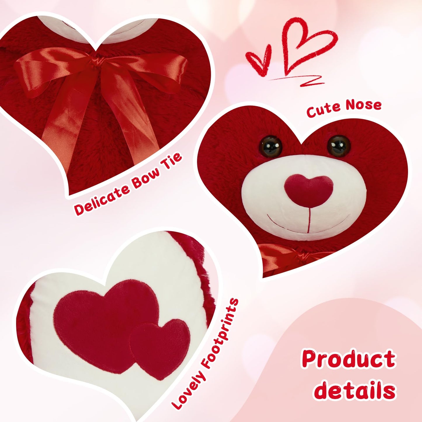 Tezituor 47-Inch Large Teddy Bear with Red Heart – Giant Plush Gift